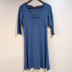Toad&Co Rosalinda Dress Sz S Blue Geometric Print 3/4 Sleeve V-Neck Organic Hike